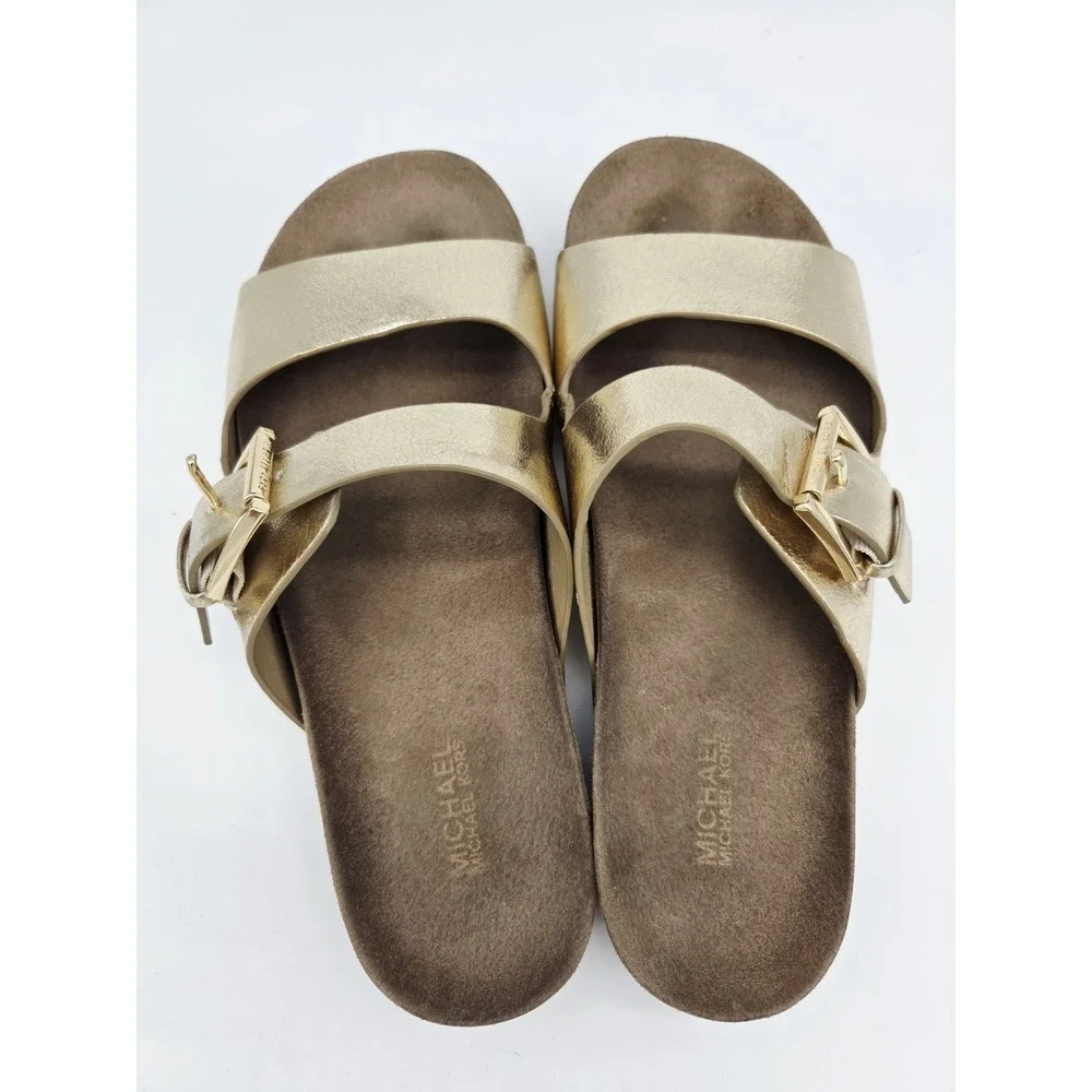 Michael Kors Gold Two Strap Slide Sandals Womens Size 6.5 M Comfort Footbed
